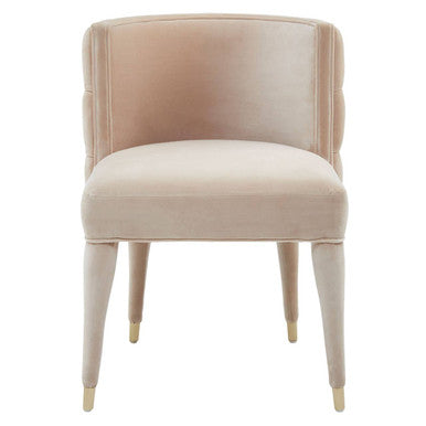 Orsina Villi Beige Velvet Tufted Dining Chair | Mahogany & Gold