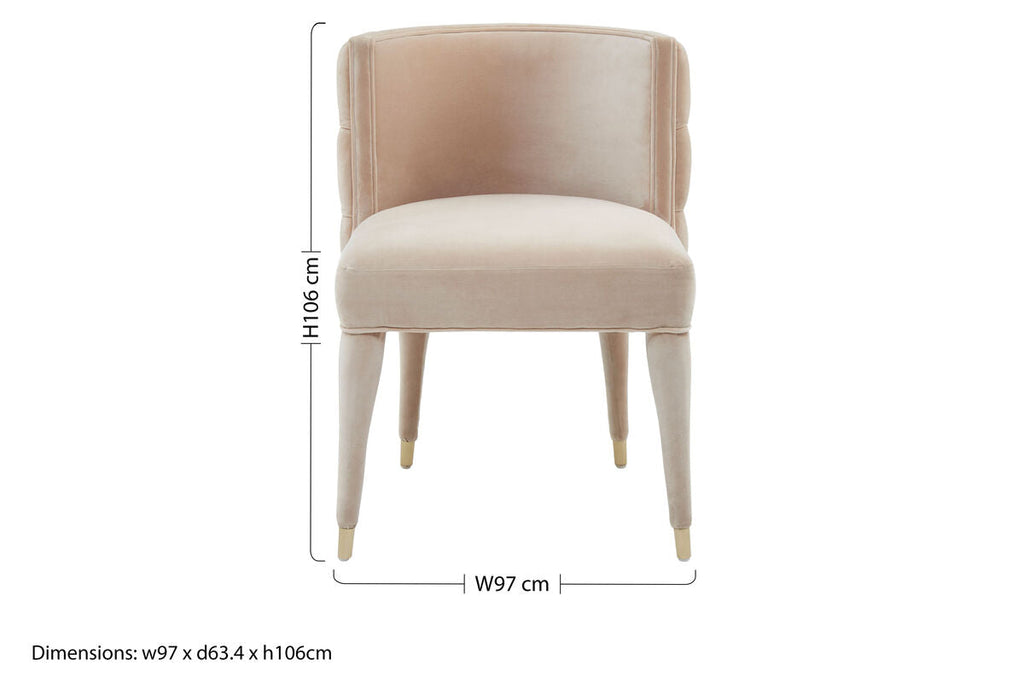 Orsina Villi Beige Velvet Tufted Dining Chair | Mahogany & Gold