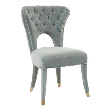 Orsina Villi Blue Velvet Tufted Dining Chair with Gold Tipped Legs