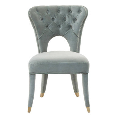 Orsina Villi Blue Velvet Tufted Dining Chair with Gold Tipped Legs