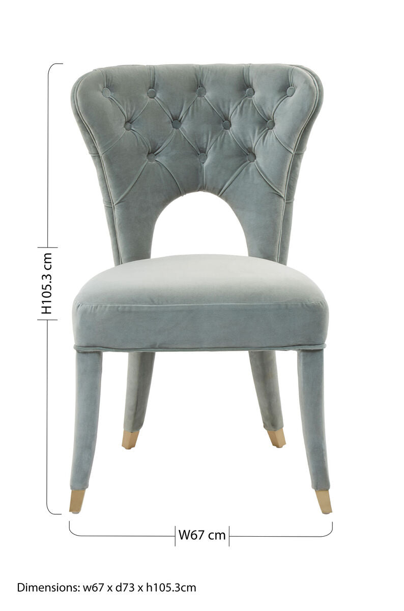 Orsina Villi Blue Velvet Tufted Dining Chair with Gold Tipped Legs