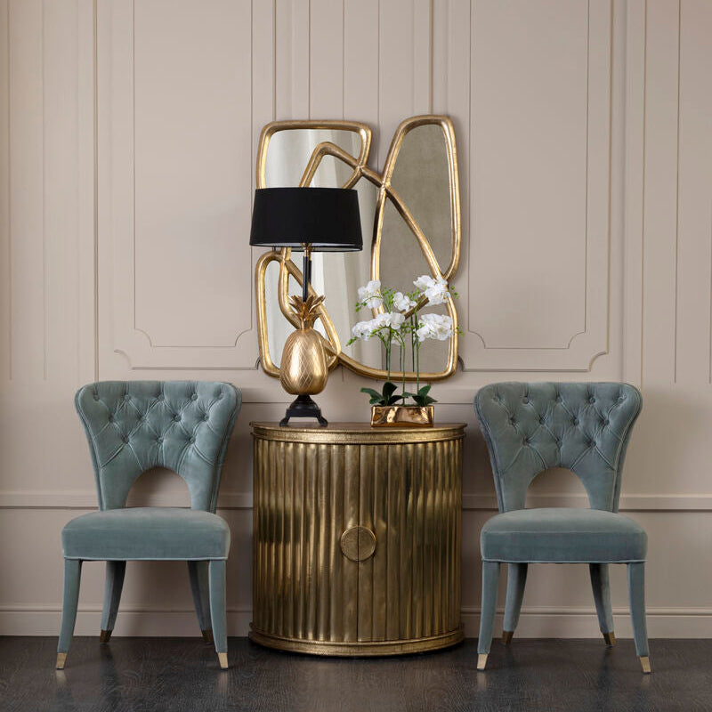 Orsina Villi Blue Velvet Tufted Dining Chair with Gold Tipped Legs