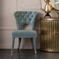 Orsina Villi Blue Velvet Tufted Dining Chair with Gold Tipped Legs