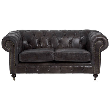 Orsina Victor 2 Seater Chesterfield Sofa – Dark Grey Brown Leather