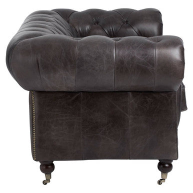 Orsina Victor 2 Seater Chesterfield Sofa – Dark Grey Brown Leather