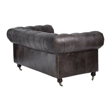 Orsina Victor 2 Seater Chesterfield Sofa – Dark Grey Brown Leather