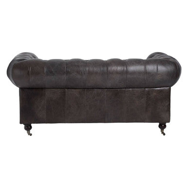 Orsina Victor 2 Seater Chesterfield Sofa – Dark Grey Brown Leather