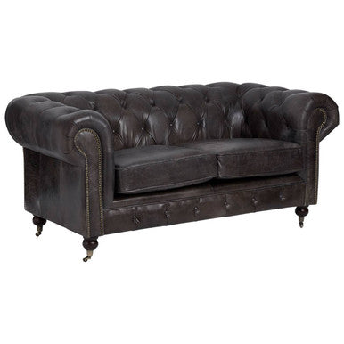 Orsina Victor 2 Seater Chesterfield Sofa – Dark Grey Brown Leather