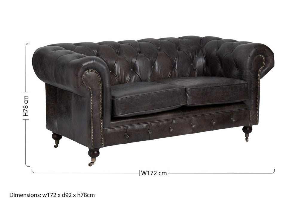 Orsina Victor 2 Seater Chesterfield Sofa – Dark Grey Brown Leather