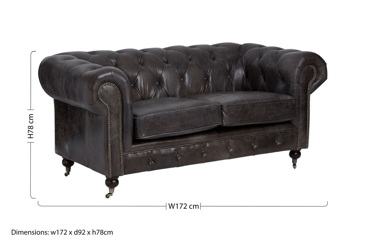Orsina Victor 2 Seater Chesterfield Sofa – Dark Grey Brown Leather