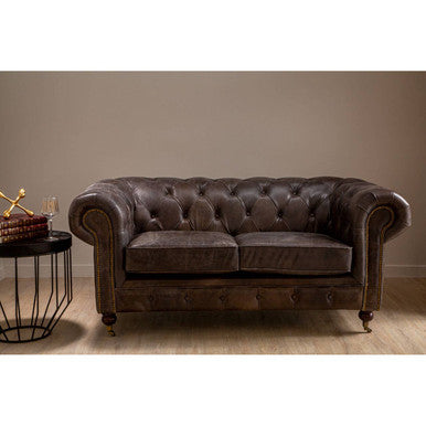 Orsina Victor 2 Seater Chesterfield Sofa – Dark Grey Brown Leather