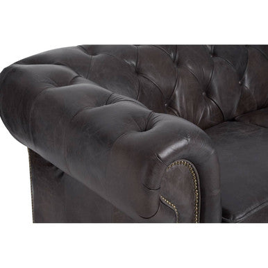 Orsina Victor 2 Seater Chesterfield Sofa – Dark Grey Brown Leather
