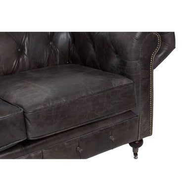 Orsina Victor 2 Seater Chesterfield Sofa – Dark Grey Brown Leather