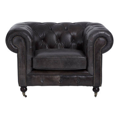 Orsina Victor Chesterfield Chair – Dark Grey Brown Leather Accent Armchair