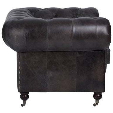 Orsina Victor Chesterfield Chair – Dark Grey Brown Leather Accent Armchair