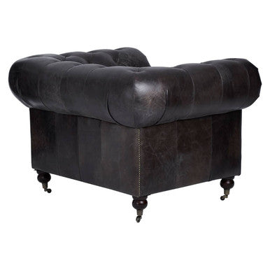 Orsina Victor Chesterfield Chair – Dark Grey Brown Leather Accent Armchair