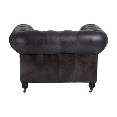 Orsina Victor Chesterfield Chair – Dark Grey Brown Leather Accent Armchair