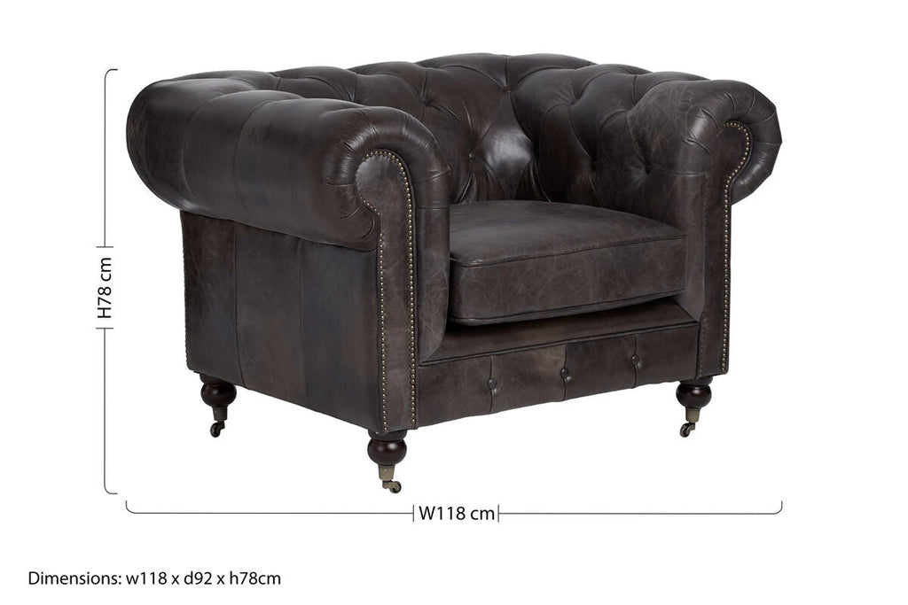Orsina Victor Chesterfield Chair – Dark Grey Brown Leather Accent Armchair