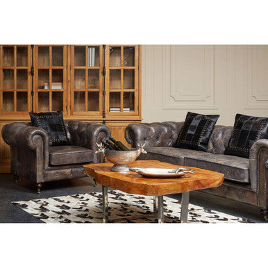Orsina Victor Chesterfield Chair – Dark Grey Brown Leather Accent Armchair