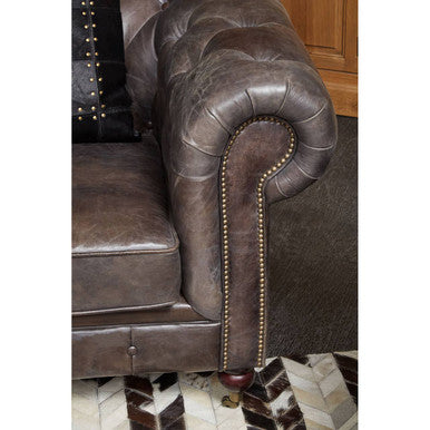 Orsina Victor Chesterfield Chair – Dark Grey Brown Leather Accent Armchair