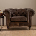 Orsina Victor Chesterfield Chair – Dark Grey Brown Leather Accent Armchair