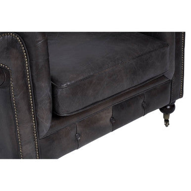 Orsina Victor Chesterfield Chair – Dark Grey Brown Leather Accent Armchair