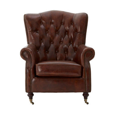 Orsina Victor Brown Leather Scroll Armchair – Modern Living Room Chair