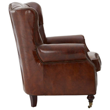 Orsina Victor Brown Leather Scroll Armchair – Modern Living Room Chair