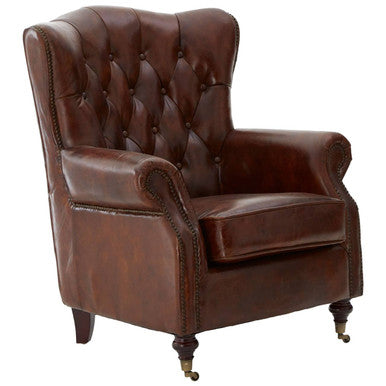 Orsina Victor Brown Leather Scroll Armchair – Modern Living Room Chair