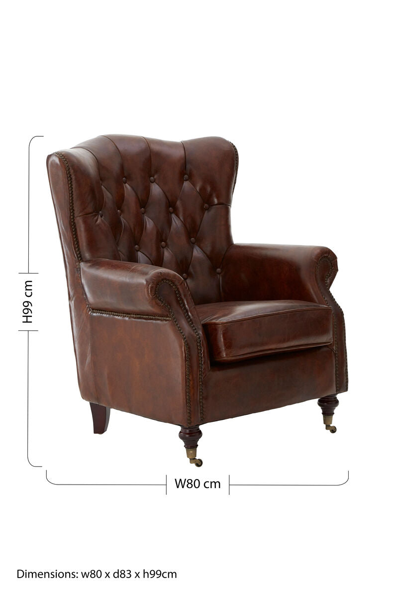 Orsina Victor Brown Leather Scroll Armchair – Modern Living Room Chair