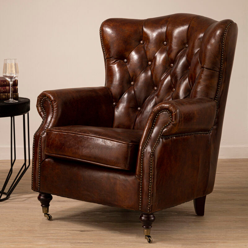 Orsina Victor Brown Leather Scroll Armchair – Modern Living Room Chair