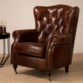 Orsina Victor Brown Leather Scroll Armchair – Modern Living Room Chair