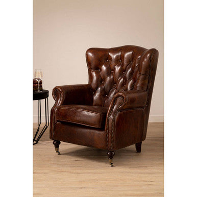 Orsina Victor Brown Leather Scroll Armchair – Modern Living Room Chair