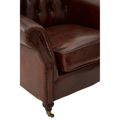 Orsina Victor Brown Leather Scroll Armchair – Modern Living Room Chair