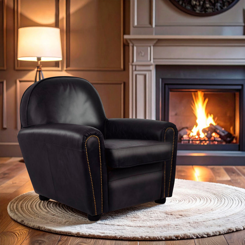 Orsina Victor Black Leather Classic Armchair – Modern Minimalist Seating