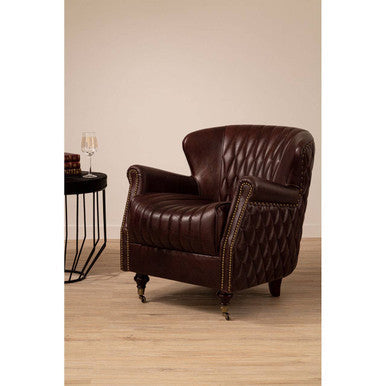 Orsina Victor Brown Leather Winged Back Armchair | Modern Wingback Chair