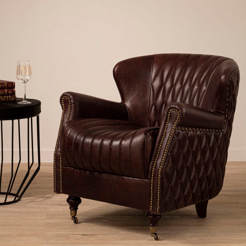 Orsina Victor Brown Leather Winged Back Armchair | Modern Wingback Chair
