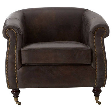 Orsina Victor Curved Leather Armchair – Dark Grey Brown Accent Chair