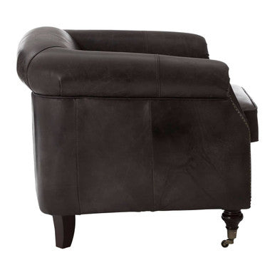Orsina Victor Curved Leather Armchair – Dark Grey Brown Accent Chair