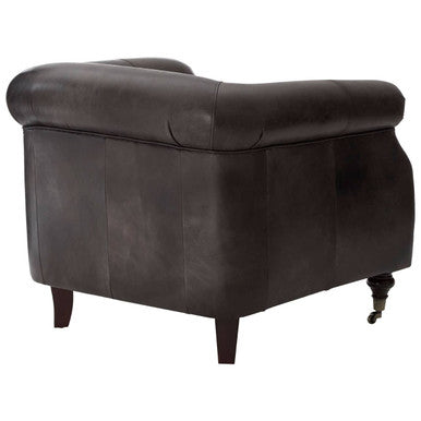Orsina Victor Curved Leather Armchair – Dark Grey Brown Accent Chair