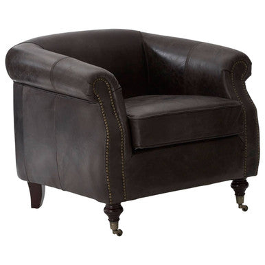 Orsina Victor Curved Leather Armchair – Dark Grey Brown Accent Chair