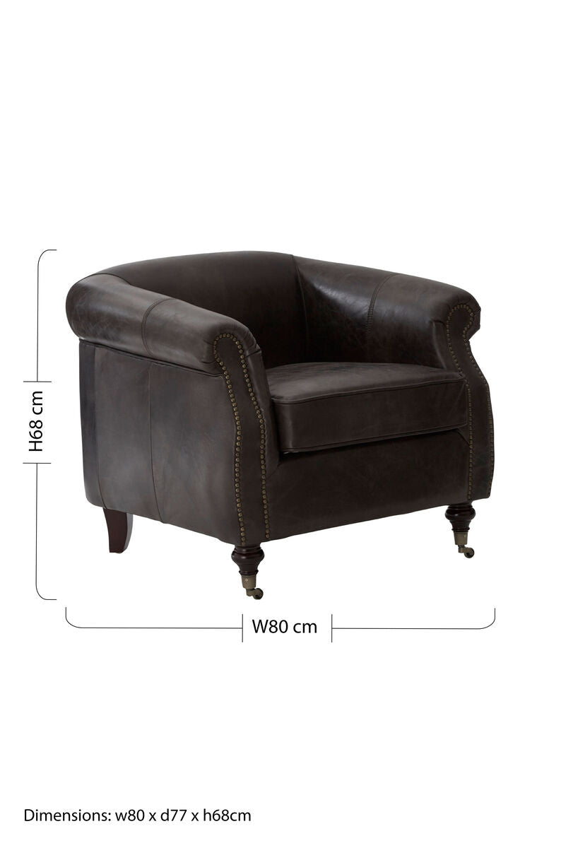 Orsina Victor Curved Leather Armchair – Dark Grey Brown Accent Chair