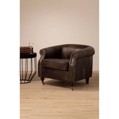 Orsina Victor Curved Leather Armchair – Dark Grey Brown Accent Chair