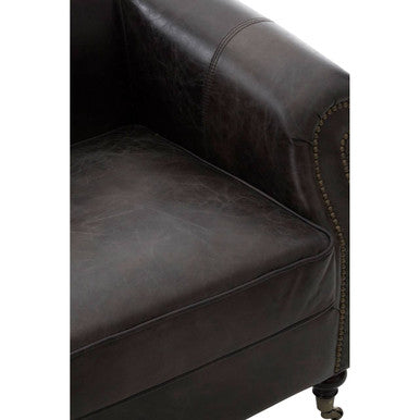 Orsina Victor Curved Leather Armchair – Dark Grey Brown Accent Chair