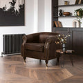 Orsina Victor Curved Leather Armchair – Dark Grey Brown Accent Chair