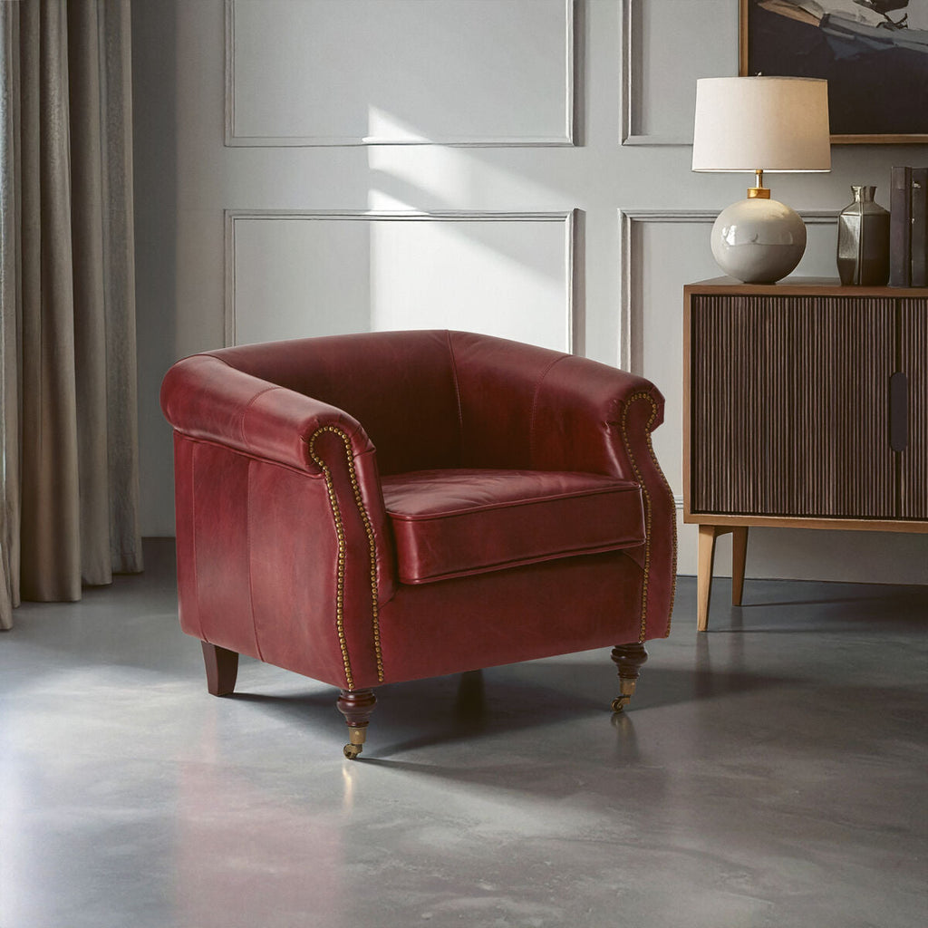 Orsina Victor Deep Red Leather Armchair – Modern Luxury Accent Chair