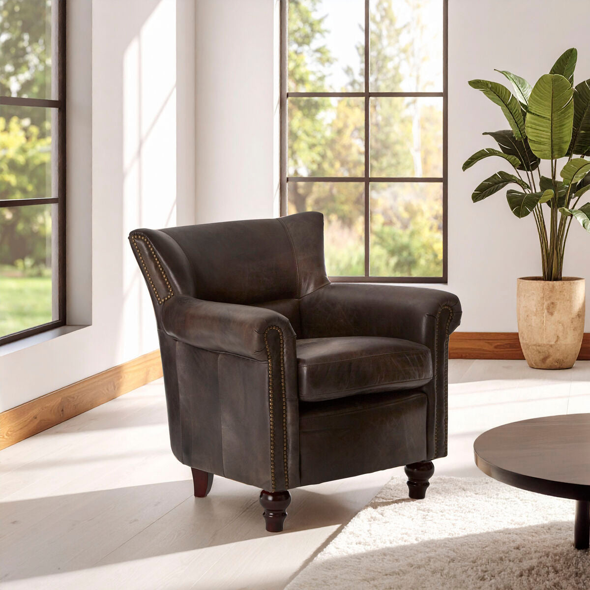 Orsina Victor Leather Armchair – Modern Dark Grey Brown Lounge Chair