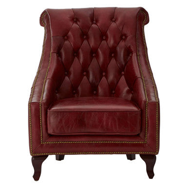 Orsina Victor Deep Red Leather Lounge Chair – Tufted Accent Seating