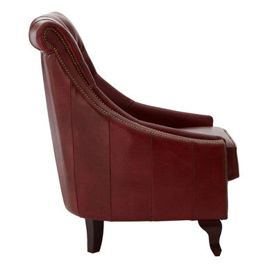 Orsina Victor Deep Red Leather Lounge Chair – Tufted Accent Seating