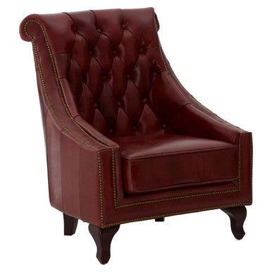 Orsina Victor Deep Red Leather Lounge Chair – Tufted Accent Seating